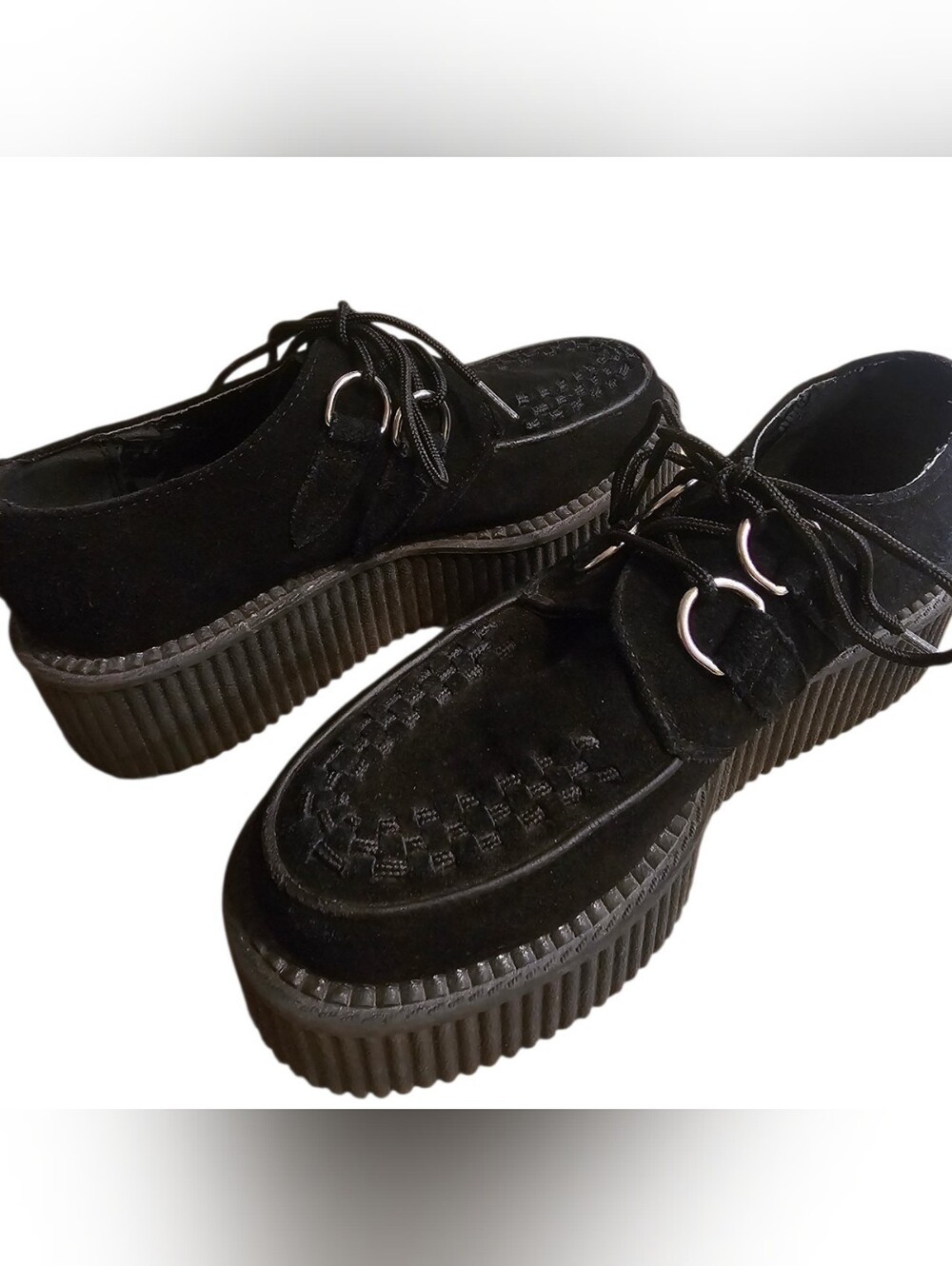 T.U.K. Black Suede Viva Low Creepers - US Women’s 6 / Men’s 4 Goth Grunge Punk - Picture 4 of 12